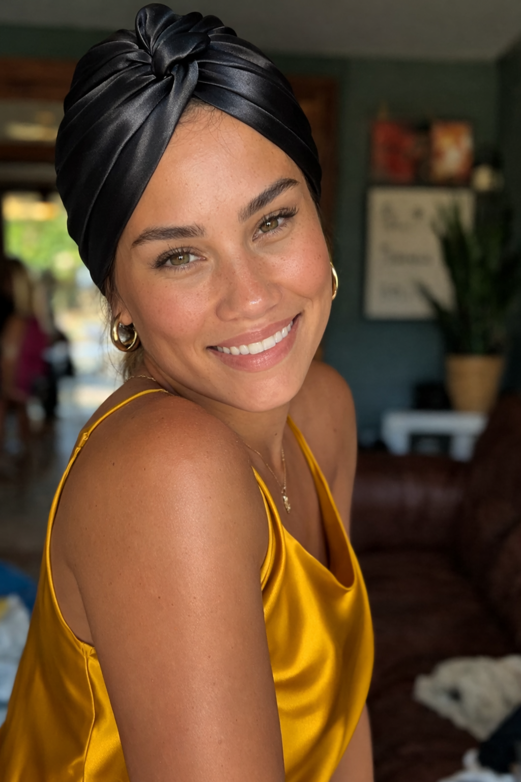 Pure Silk Twisted Turban Style Cap Adjustable Strings